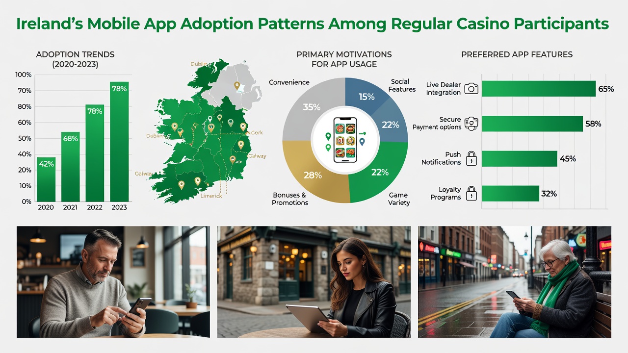 Infographic illustrating device preferences and session durations for casino app users in Ireland